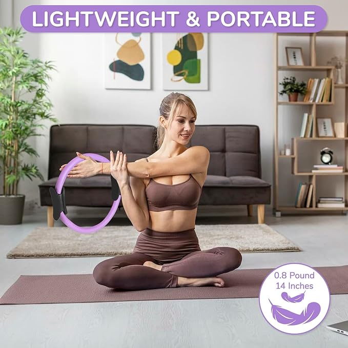 TOPZGLEEY Pilates Ring Set – 14" Anti-Deformation Magic Circle with Padded Handles, Mini Ball, 5 Resistance Bands, Guide, Pilates Equipment for Home Workout