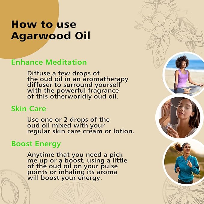 Agarwood Essential Oil - Pure Organic Oud Oil for Aromatherapy, Diffusers, Spray, Skin & Hair Care, Massage, DIY Candles & Soap, Perfume - 10mL