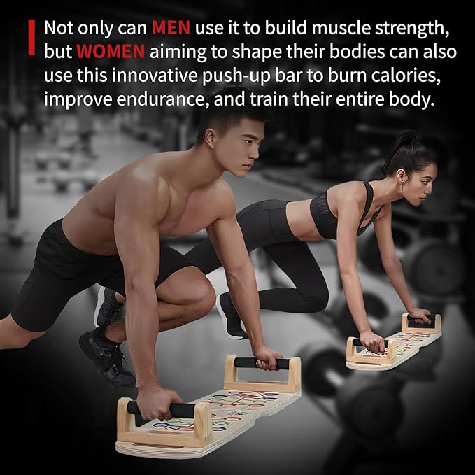 Foldable wooden Push up Board, Portable Push up Stand 14 in 1 Muscle Builder with Graphics Guide and 2 Solid Wood Pushup Handles