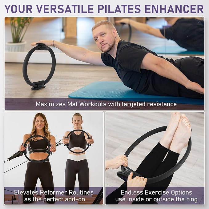 Pilates Ring, 15-Inch Magic Circle with Extra Thick Padded Handles, Pilates Equipment for Toning Inner Thighs, Arms and Strengthening Cores- Workout Guide Included