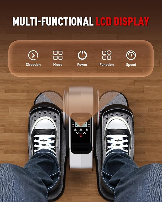 HARISON Under Desk Elliptical Machine with Multi-Functional LCD Display, Ellipse Leg Exerciser for Seniors with 12-Level Adjustable Speed and Resistance Bands