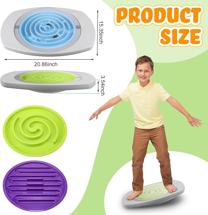 Maze Balance Board for Kids, 3 Replaceable Labyrinth Boards with 2 Balls, 20 Inch Plastic Toddler Wobble Board Rocker for Sensory Training, Non-slip Pedals, Max Load 130 Lbs