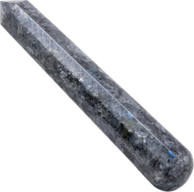 Amazing Gemstone Larvikite Crystal Wand Massage Stick - Pelvic Wand Gua Sha for Adults - Crystals and Healing Stones Massage Wands for Adults Gifts (Pointed)