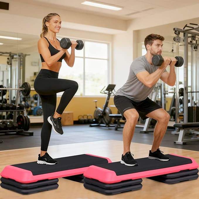Smartxchoices 43 Inch Aerobic Stepper Adjustable Exercise Workout Step Platform Bench with 4 Risers 4" - 6" - 8" Height for Home Gym Fitness Training High Step Aerobics Platform