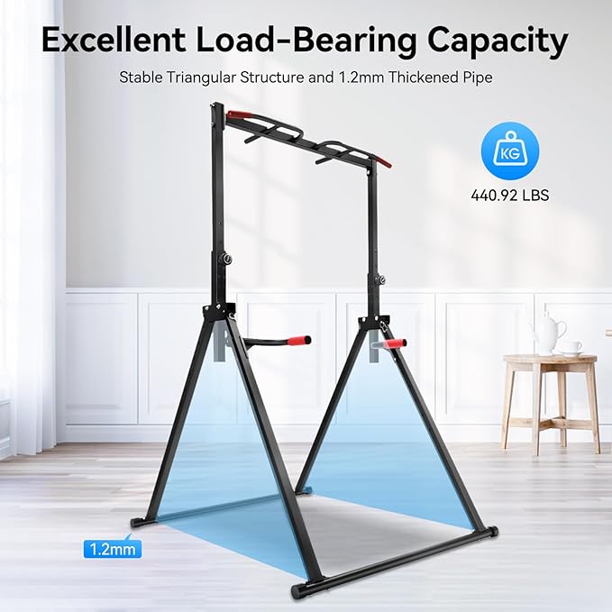 Foldable Pull Up Station, Pull Up Bar for Home, Height Adjustable, Multifunction Fitness Tower Station Strength Training Equipment for Home Outdoor