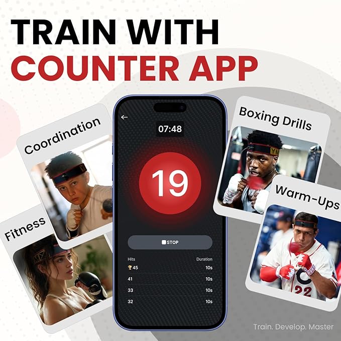 YMX BOXING® Training Reflex Ball with Counter App - Adjustable Elastic Headband, Light Weight Soft Foam Balls - Improve Coordination, Reaction Speed, Focus, Accuracy - Cardio Sports Exercise Equipment