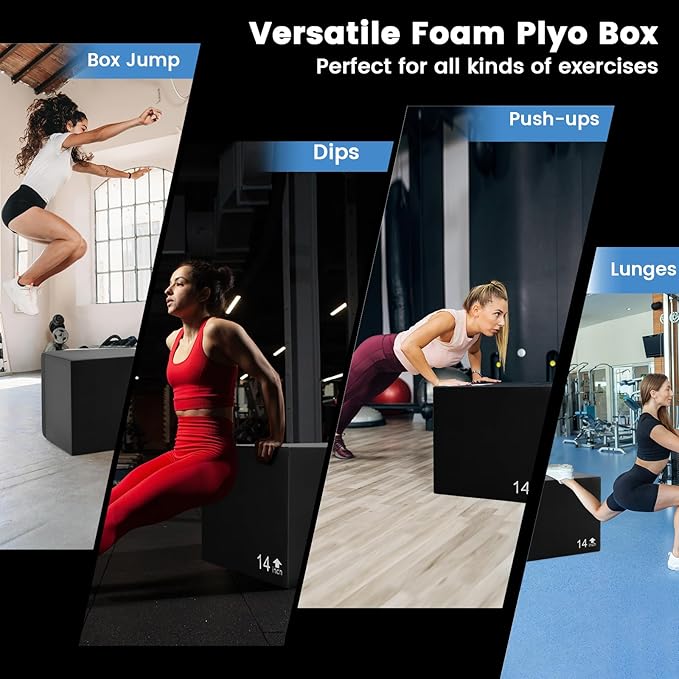Goplus 3 in 1 High Density Foam Plyometric Jump Box, Plyo Box with Non-Slip PU Cover & Easy Clean Design for Home Gym HIIT Training Equipment, No Assembly Required