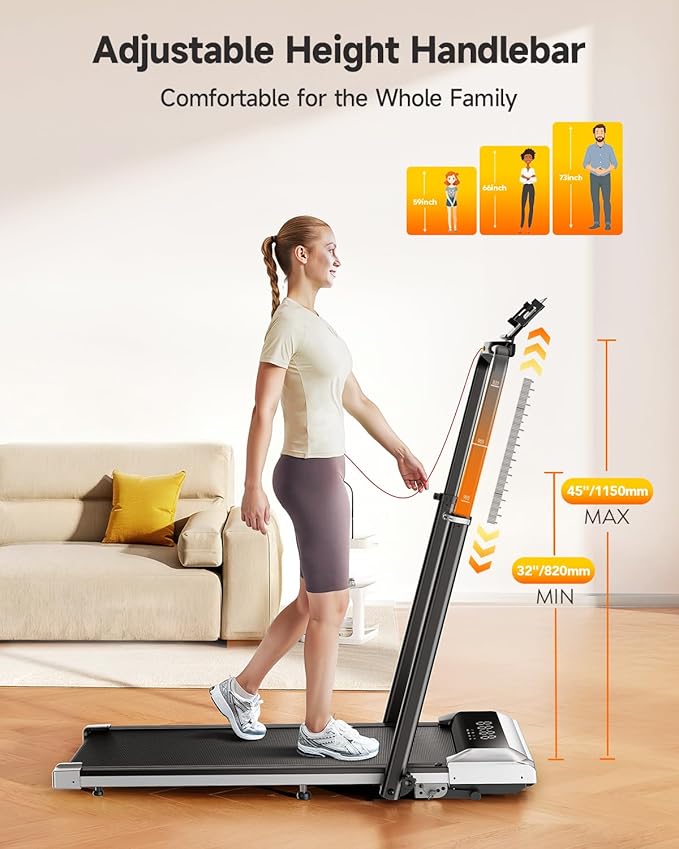 Walking Pad Treadmill with 12% Incline, 6 in 1 Folding Treadmill with Adjustable Handle Bar for Home/Office, Under Desk Treadmills Portable Walking Pad with App, Remote Control & LED Display