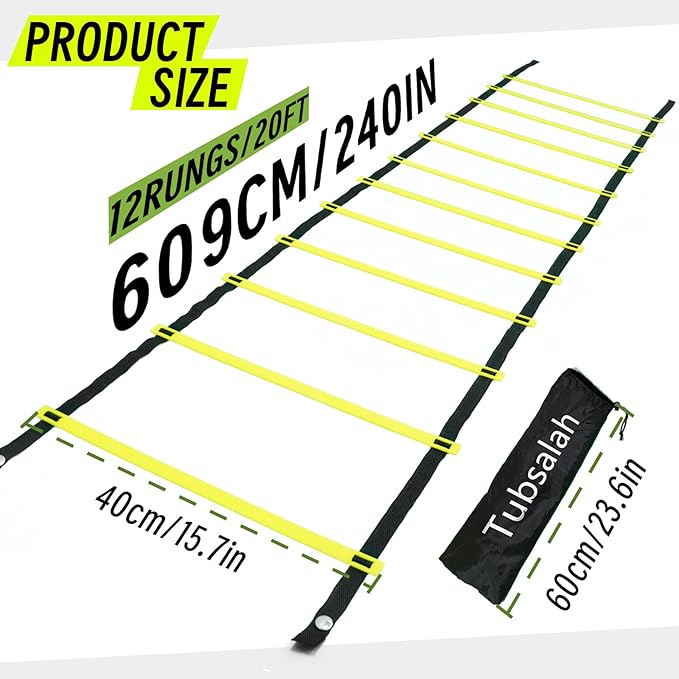 20ft Adjustable Agility Ladder with Carry Bag – Football Training Equipment & Speed Ladder for Soccer, Basketball – Agility Training Equipment for Footwork Drills