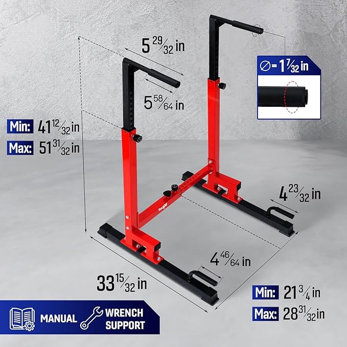 Yes4All Dip Stand 500 LBS Capacity, 80 Levels Adjustable Dip Bars, Dip Station Machine for Home Gym