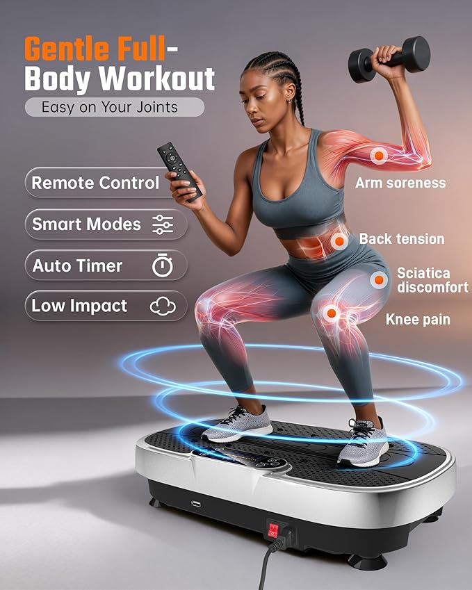 Vibration Plate Exercise Platform with Loop Bands + Renoj FlexSlide 40oz Insulated Stainless Steel Tumbler (Black) – Full Body Workout & Recovery Set
