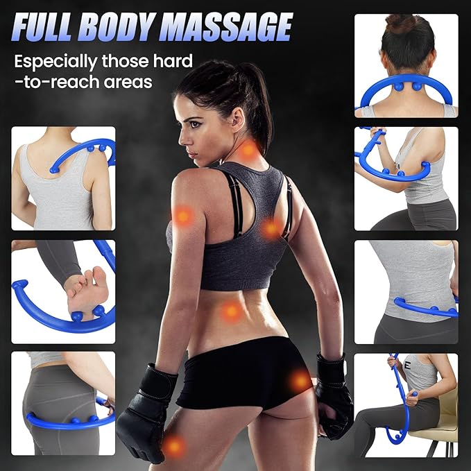 Trigger Point Massage Cane for Back, Neck & Shoulder Relief, Self Massage Tool for Deep Tissue & Muscle Knots, Ergonomic Therapy Cane to Reach Hard-to-Reach Back Spots, Lightweight Portable (Blue)