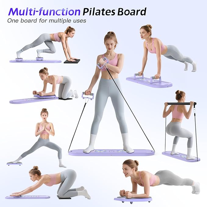 Pilates Board Pilates Reformer Set for Women, 7 in 1 Foldable Pilates Equipment with Timer, Portable Pilates Machine for Home Workout, Fitness, Exercise, Ab, Core