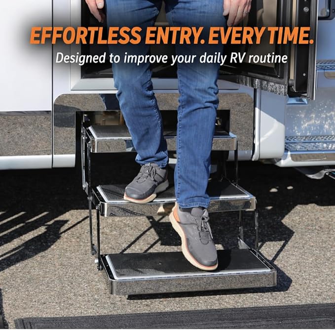 27.5" x 8" Non‑Slip SeaDek RV Step Treads – 6mm HD Material Embossed SeaDek EVA Foam, All Weather Resistant RV Stair Mats & Step Covers, Outdoor RV Accessory - Storm Gray