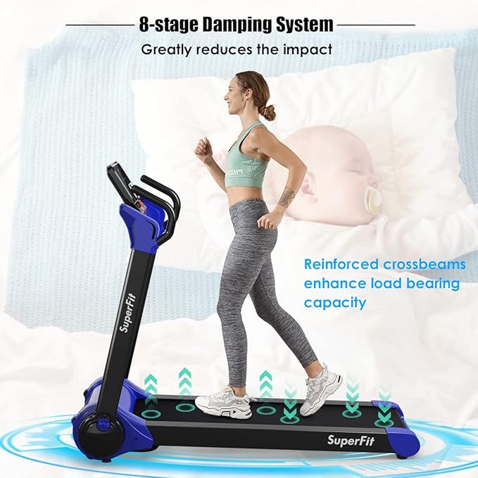 Goplus 3HP Treadmill with Desk Workstation, Superfit Foldable Treadmills for Home Office, Adjustable Height, Bluetooth Speaker, APP Control, LED Display, 25 Preset Programs, Portable Running Machine