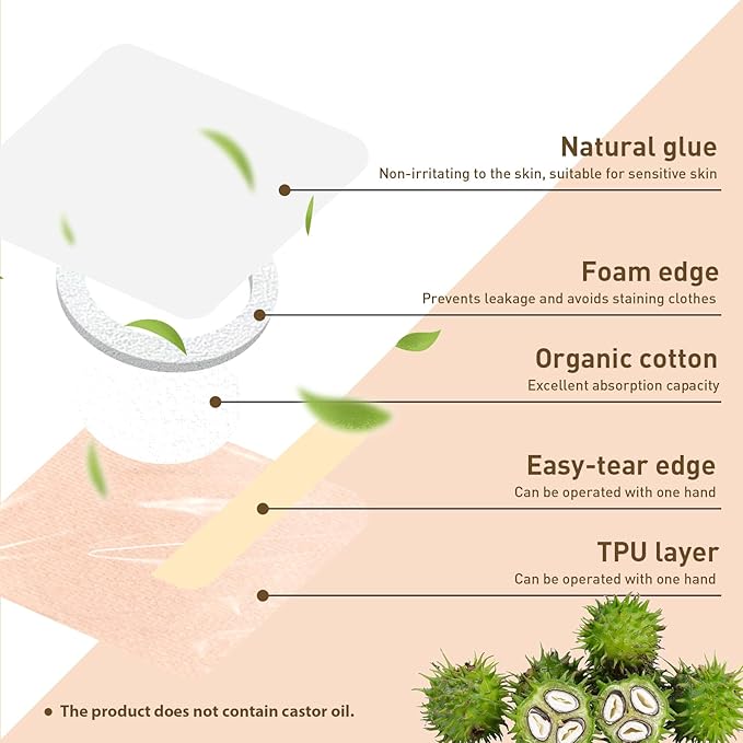 48Pcs Castor Oil Patches, Organic Cotton Castor Oil Pack Wrap Breathable, Self-Adhesive Pads for Belly Button Patch Portable, Anti Leakage No Wash