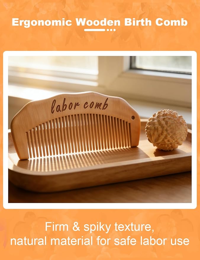 Bamboo Labor Comb Massage Ball Set for Labor Pain,Wooden Birthing Comb Perennial Massage Tool for Pregnancy,Postpartum Essentials Kit for New Mom,Labor and Delivery Essentials