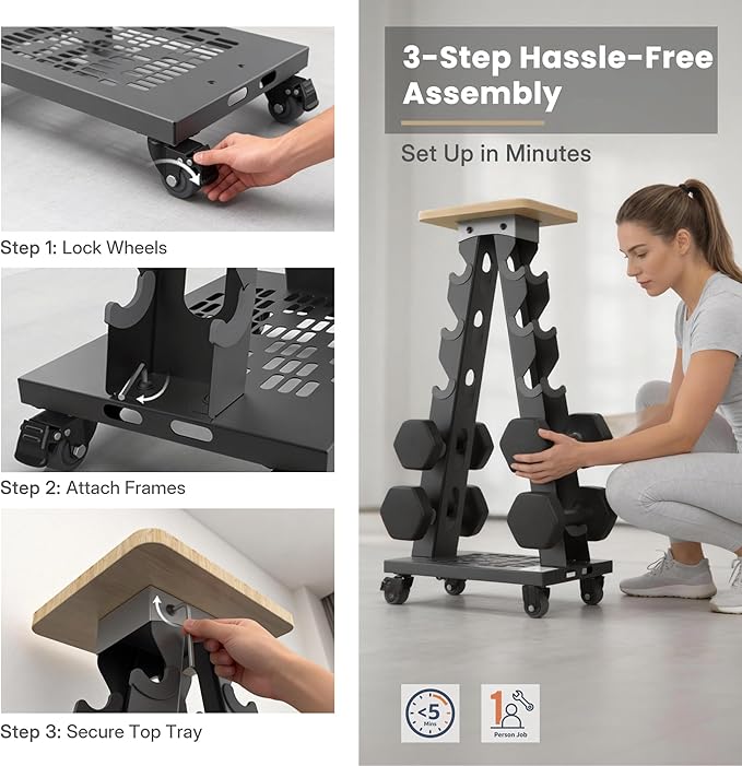 5-Tier A-Frame Dumbbell Rack with Wheels, 300LBS Capacity, Mobile Weight Rack with Phone Holder (Rack Only)