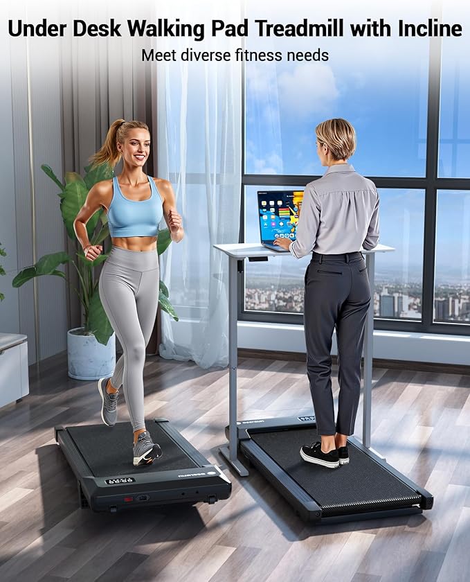 DeerRun Under Desk Walking Pad Treadmill for Home Office & Small Spaces, 6% Manual Incline, 0.6–3.8 MPH Walking Speed, 2.5 HP, 300 lb Capacity, App & Remote Control