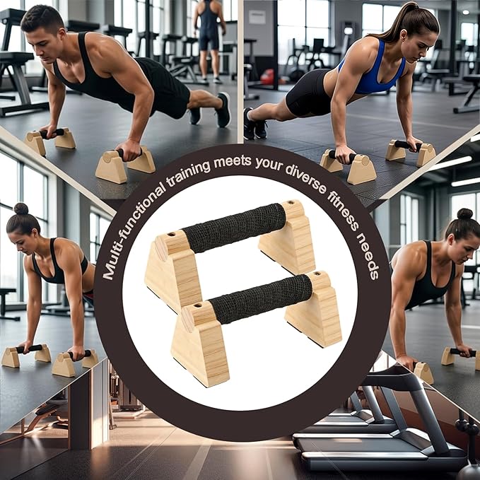 Wooden Parallettes Bars - Professional Solid Wood Push Up Stands for Calisthenics, Handstand & Planche Training at Home Gym, Non-Slip Grips for Wrist Comfort Pushup Handle for Strength Training