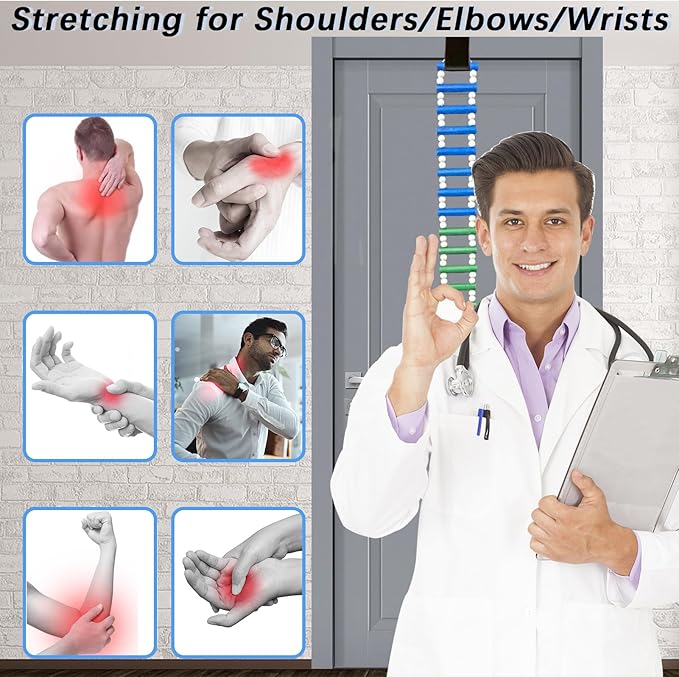 Portable Over-The-Door Shoulder Finger Ladder, Shoulder Pain Relief Wooden Finger Ladder for Hand Therapy and Joint Rehabilitation (Colorful)