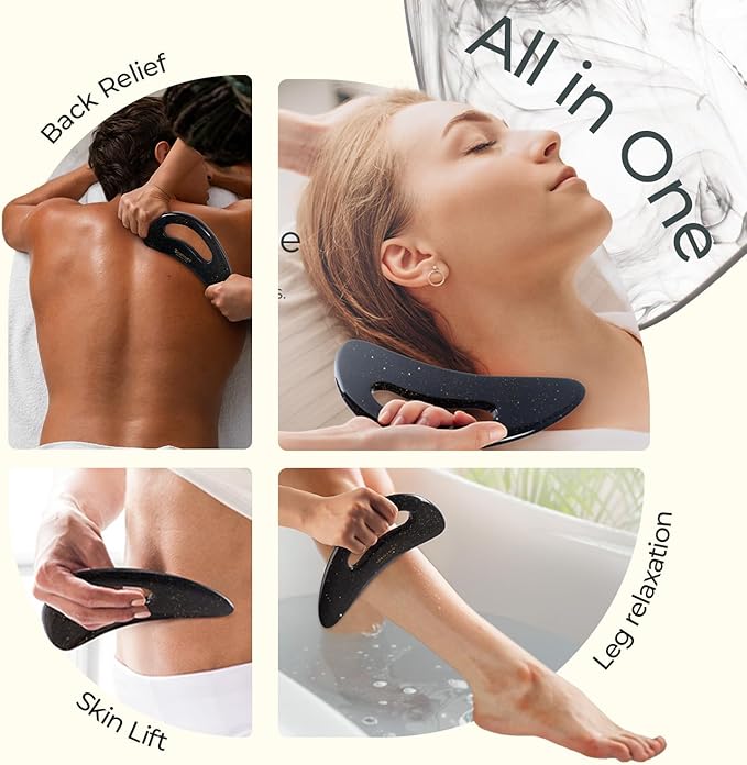 Scienlodic Gua Sha Massage Tool with Handle (Resin) Larger Guasha Body Scraping Tool for Back Legs Neck Massage, Lymphatic Drainage, Cellulite Remove - Large Glitter Black