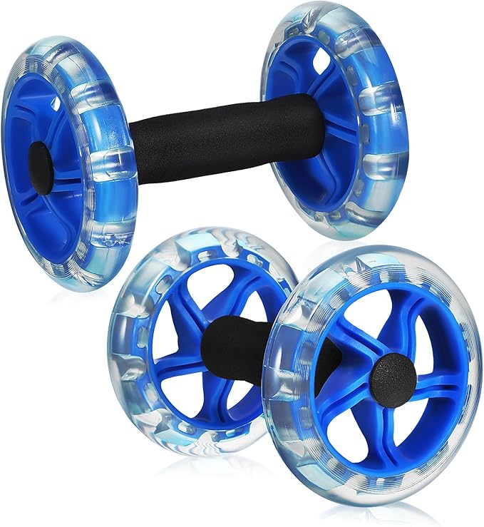 Twin-wheel Ab Roller Fitness Wheel Core Workout Equipment for Men and Women Blue Abdominal Exercise Device for Home Gym Strength Training
