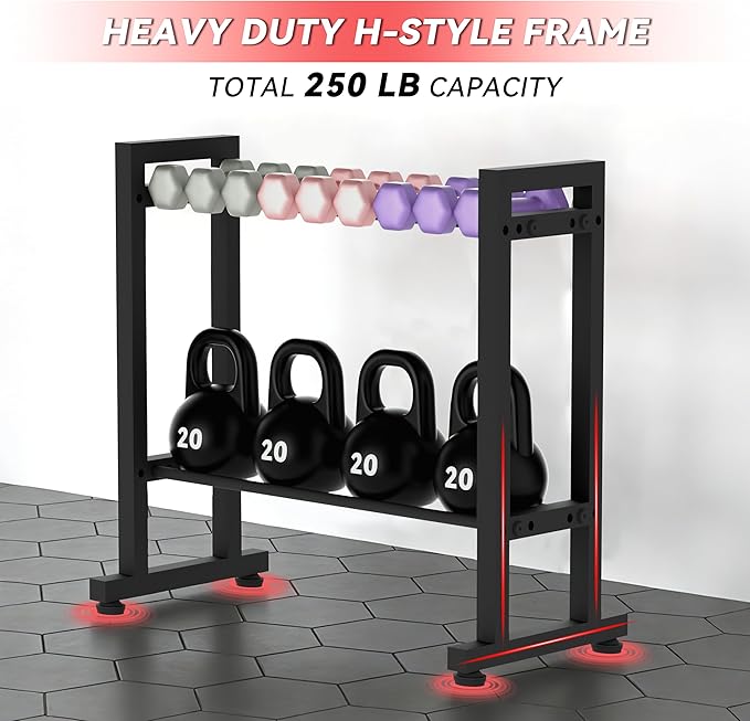 Dumbbell Rack 2-Tier 18 IN Length Adjustable Weight Rack for Home Gym Dumbbells Kettlebell, Small Dumbbell Rack 250 LB Capacity, Dumbbell Rack Stand Only