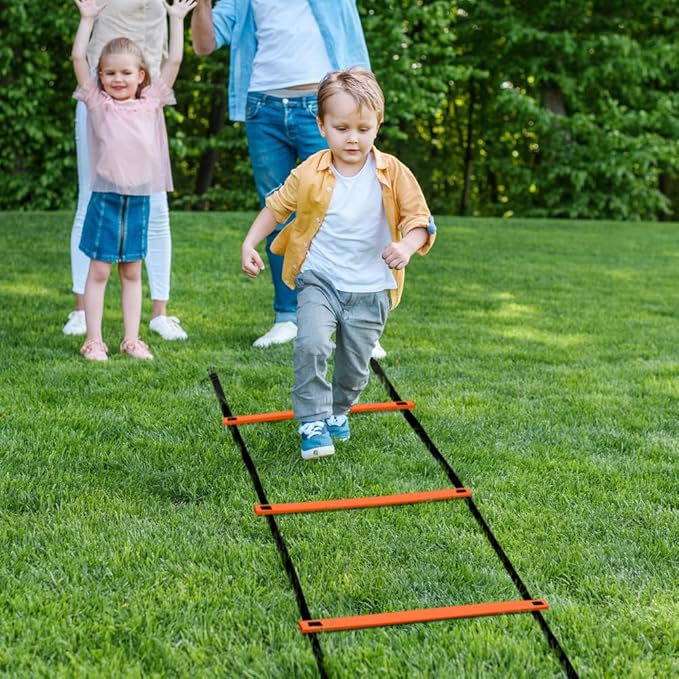 GHB Pro Agility Ladder 2 Pack Agility Training Ladder Speed 12 Rung 20ft with Carrying Bag (Orange and Green)