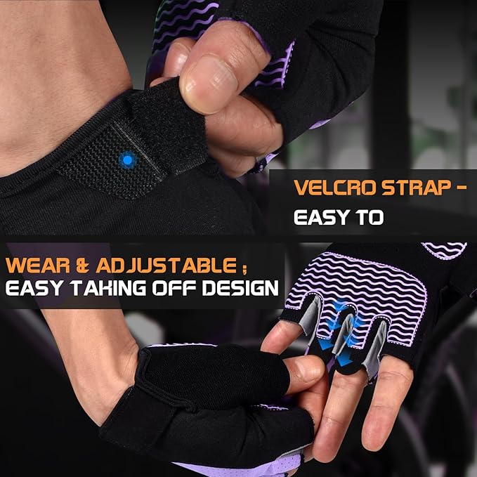 Workout Gloves for Women - Breathable Weight Lifting Gloves with Non-Slip Silicone Padding, Fingerless Gym Gloves for Cycling, Rowing, Pull Ups & Training (4 Sizes)