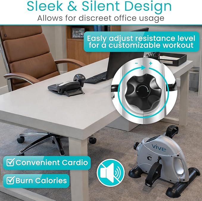 Vive Under Desk Bike Pedal Exerciser - Stationary Exercise Leg Peddler - Low Impact, Portable Mini Cycle Bike for Under Your Office Desk - For Arm or Foot - Small, Sit-Down Recumbent Equipment Machine