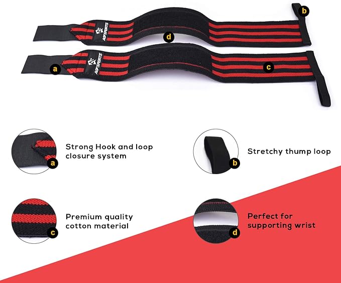 AQF Wrist Wraps for Weightlifting - USPA & IPL Approved 18" Gym Wrist Support with Thumb Loop - Heavy Duty Lifting Wrist Straps for Fitness, Workout, Powerlifting, & Bodybuilding (Pair)