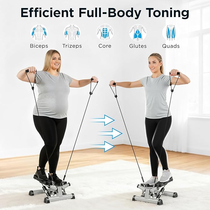 Efitment Mini Stepper Steppers for Exercise at Home Stair Step Cardio Thigh Master Workout Equipment Fitness Pedal Exerciser Non-Slip Pedals with Resistance Bands LCD Digital Monitor Climber