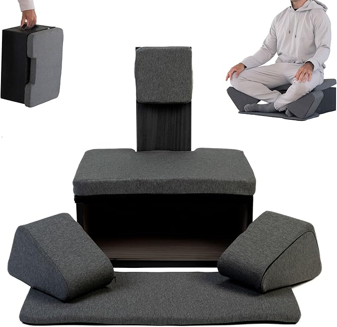 Ungloo Floor Meditation Chair with Back Support | Posture Seat with Padded Leg Wedges, Foot Pad and Supportive Backrest | Portable Lightweight Meditation Floor Chair