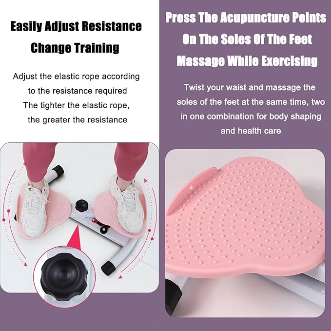 Waist Twisting Machine, Waist Sculpture Twister, Waist Whisper with Drawstring Body Shaping Waist Twisting Disc Exercise Waist Twisting Board Massage Foot Sole for HomePink,12x53x33cm