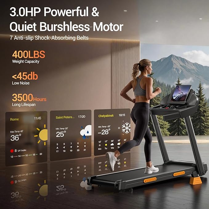 14% Treadmills for Home with Handle, 3 in 1 Portable Treadmill with Incline, Foldable Treadmill with Three Screen, 12 Preset Programs, 400LBS