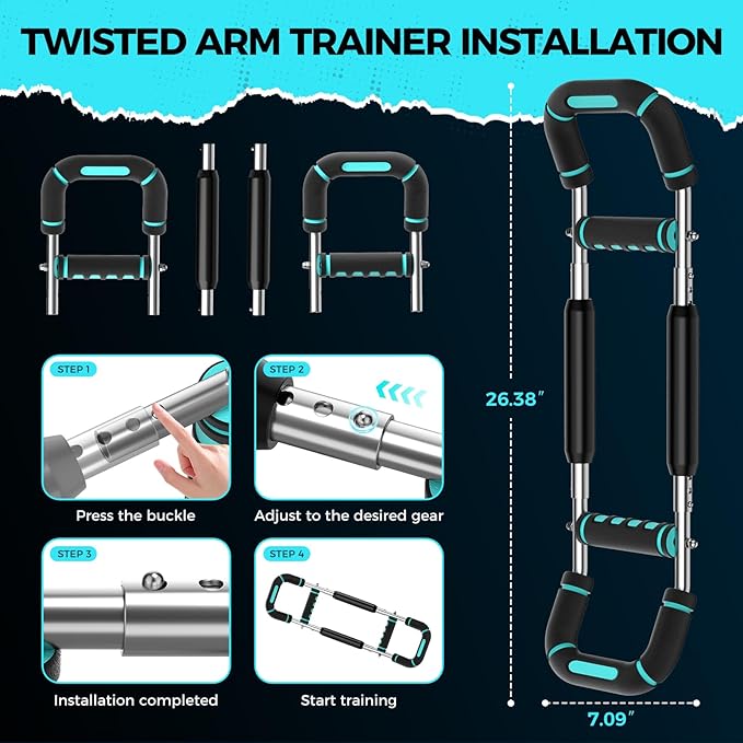 Twister Arm Trainer, Chest Workout Equipment for Men & Women Adjustable 5 Resistance Levels (40-130 lbs), Ergonomic Home Gym Strength Trainer with Anti-Slip Handles & Carry Bag