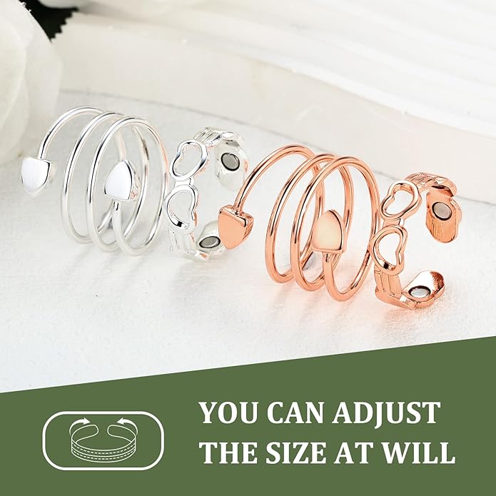 Magnetic Copper Rings Set for Women, Elegant Lymphatic Jewelry Gifts, Vintage Adjustable Vine Design