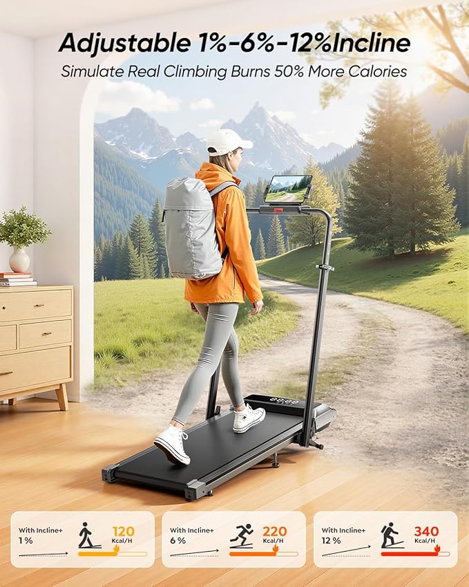 Walking Pad Treadmill with Incline, 2 in 1 Foldable Treadmills for Home Small Office, 300lbs Portable Compact Under Desk Treadmill with App, Remote Control and LED Display