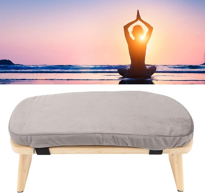 YUYTE Wooden Meditation Bench Ergonomic Meditation Stool, Detachable Kneeling Chair for Yoga with Soft Cushion Carry Bag, Home and Travel (Grey)