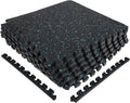 Interlocking Rubber Gym Mats 24 Sq Ft Heavy Duty Exercise Flooring for Home Gym, Weightlifting, Yoga, Playroom - Dual-Layer Non-Slip Noise Reducing Floor Protection Tiles