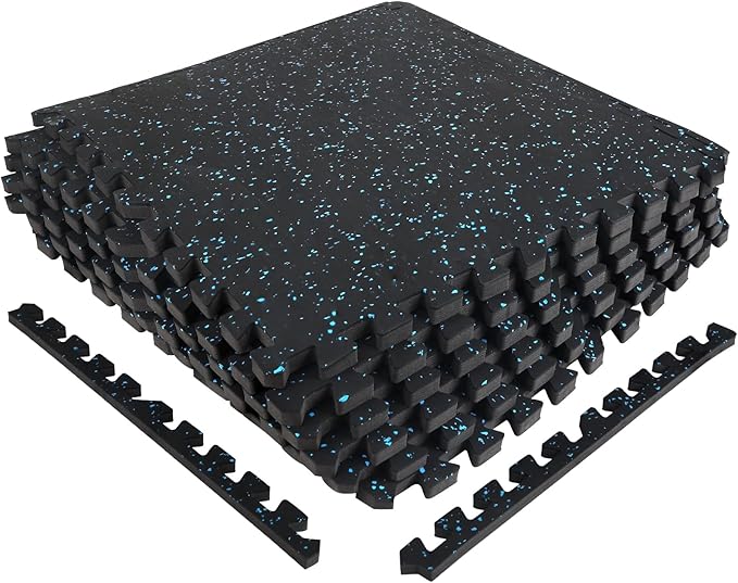 Interlocking Rubber Gym Mats 24 Sq Ft Heavy Duty Exercise Flooring for Home Gym, Weightlifting, Yoga, Playroom - Dual-Layer Non-Slip Noise Reducing Floor Protection Tiles