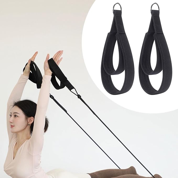 2X Pilates Double Loop Straps for Reformer,D Rings Straps Exercise Equipment Training