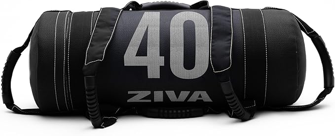 ZIVA Premium Power Core Sandbag - Elite Level Pre-Weighted Workout Bag, Commercial Grade Textured DuraLeather Shell, Reinforced Stitching Webbing, Ergonomic Handles | Home Gym Exercise - (10-50 lbs.)