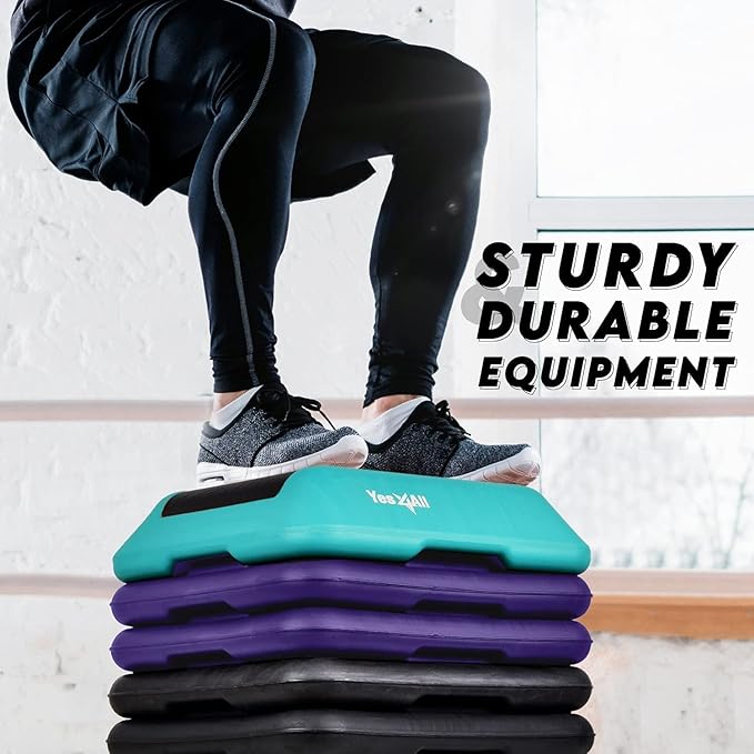 Yes4All High Arobic Step Platform & Stackable Risers - Adjustable 4"/6"/8"/10"/12" Height - Choose Full Step Platform Set or 2-Pack Stackable Risers, Customize for Cardio & Aerobic Exercise