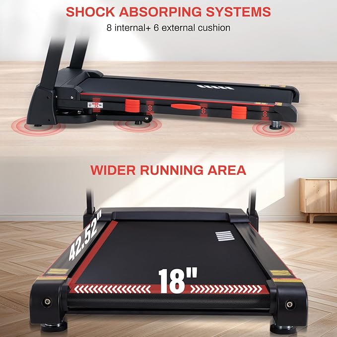 15% Auto Incline Treadmills for Home, 10 MPH Speed, 3.0 HP Foldable Treadmill, 18" Wider Belt, 36 Programs, Running Treadmills for Home with Bluetooth APP