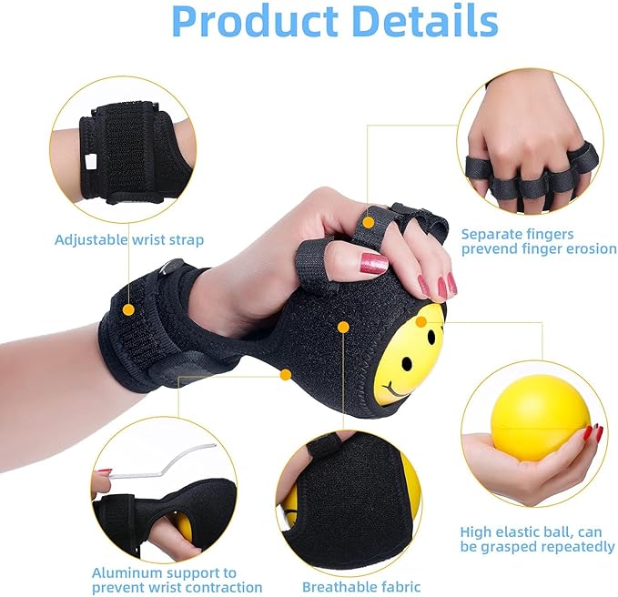 Anti-spasticity Ball Splint Hand Finger for Hand Stroke Hemiplegia Finger Recovery Spasm Dystonia Hemiplegia Finger Training Hand Functional Impairment for Children and Men and Women (Large)
