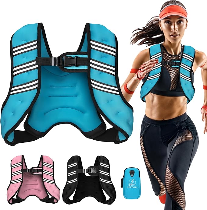 Weighted Vest for Women Men, 6lb/8lb/12lb/16lb/20lb/25lb/30lb Adjustable Weight Vest with Reflective Stripes for Workout, Strength Training, Running, Fitness, Muscle Building, Weight Loss, Rucking Vest With Phone Pouch
