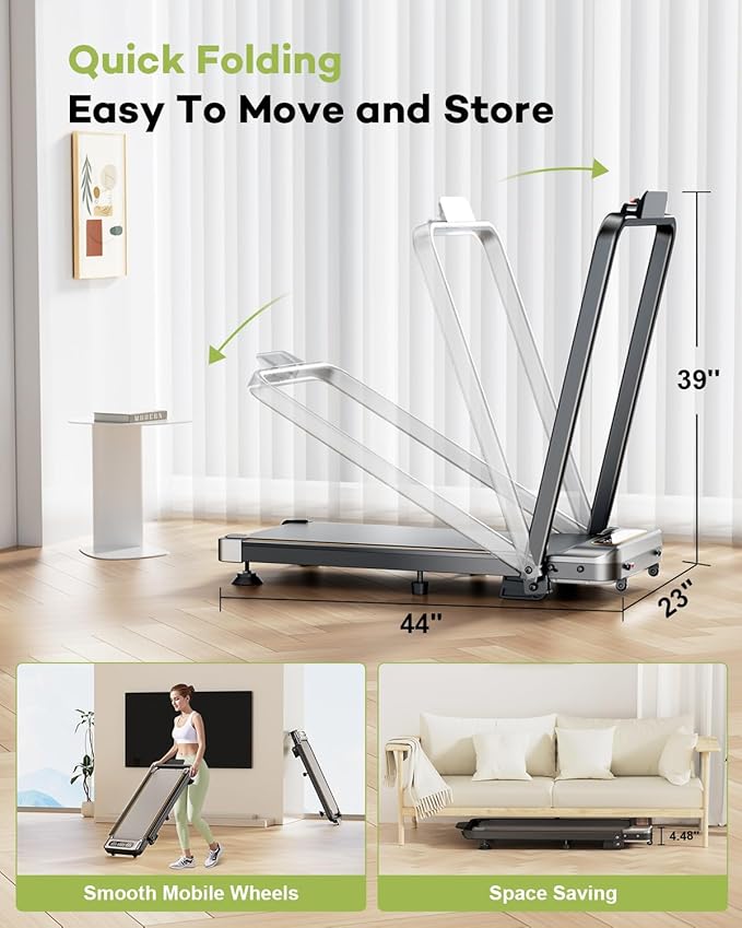 Folding Walking Pad with 15% Incline/RGB Light/Dual Screen Display, 3.5HP Treadmills for Home, Portable Walking Pad Treadmill with Handle Bar and 4 Adjustable Incline, 350lbs Capacity, Smart App