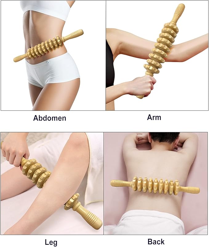 2 in 1 Wooden Back Massager Roller Rope & Handheld Roller Massager Stick, Relax Fascia, Cellulite, Muscle, Back & Abdomen, Therapy Lymphatic Anti Cellulite Muscle Recovery Massage Tool